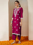 Janasya Women's Pink Silk Blend Embroidered Straight Kurta Set With Dupatta